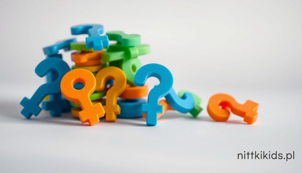 A closeup view of a stack of colorful plastic question mark toys, arranged on a plain background. The toys are in various shades of blue, green, and orange, with a clean, modern aesthetic. The lighting is soft and diffused, creating gentle shadows and highlighting the vibrant colors. The composition places the question marks in the center, drawing the viewer's attention to the "pytania" concept. The overall mood is inquisitive and thoughtful, reflecting the "Praktyczne wskazówki: pytania do lekarza i sygnały, na które zwrócić uwagę" section title. The image includes a subtle branding element, with the "nitkikids.pl" logo discretely displayed in the corner. A closeup view of a stack of colorful plastic question mark toys, arranged on a plain background. The toys are in various shades of blue, green, and orange, with a clean, modern aesthetic. The lighting is soft and diffused, creating gentle shadows and highlighting the vibrant colors. The composition places the question marks in the center, drawing the viewer's attention to the "pytania" concept. The overall mood is inquisitive and thoughtful, reflecting the "Praktyczne wskazówki: pytania do lekarza i sygnały, na które zwrócić uwagę" section title. The image includes a subtle branding element, with the "nitkikids.pl" logo discretely displayed in the corner.